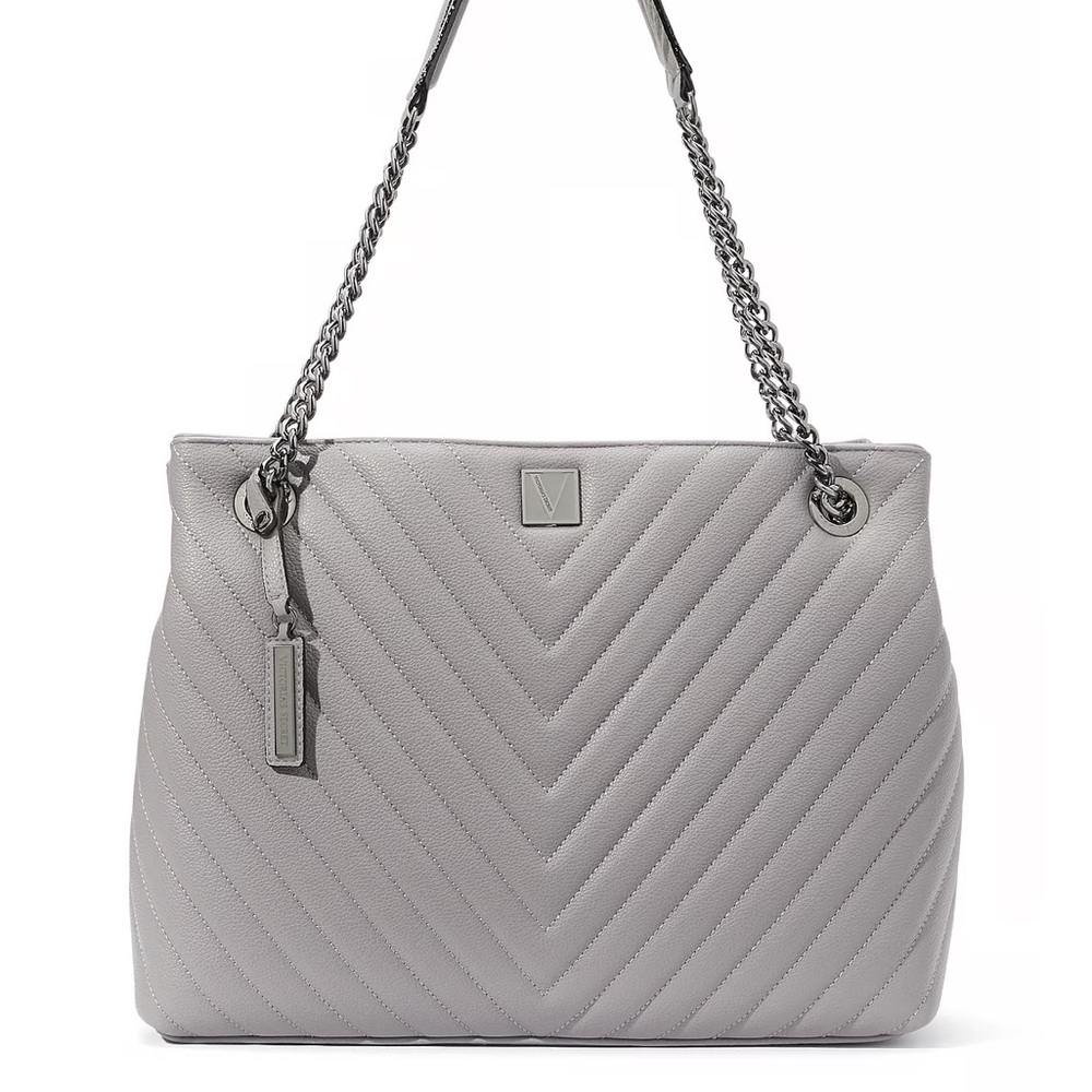 Victorias Secret Elegant Gray Quilted Tote Bag